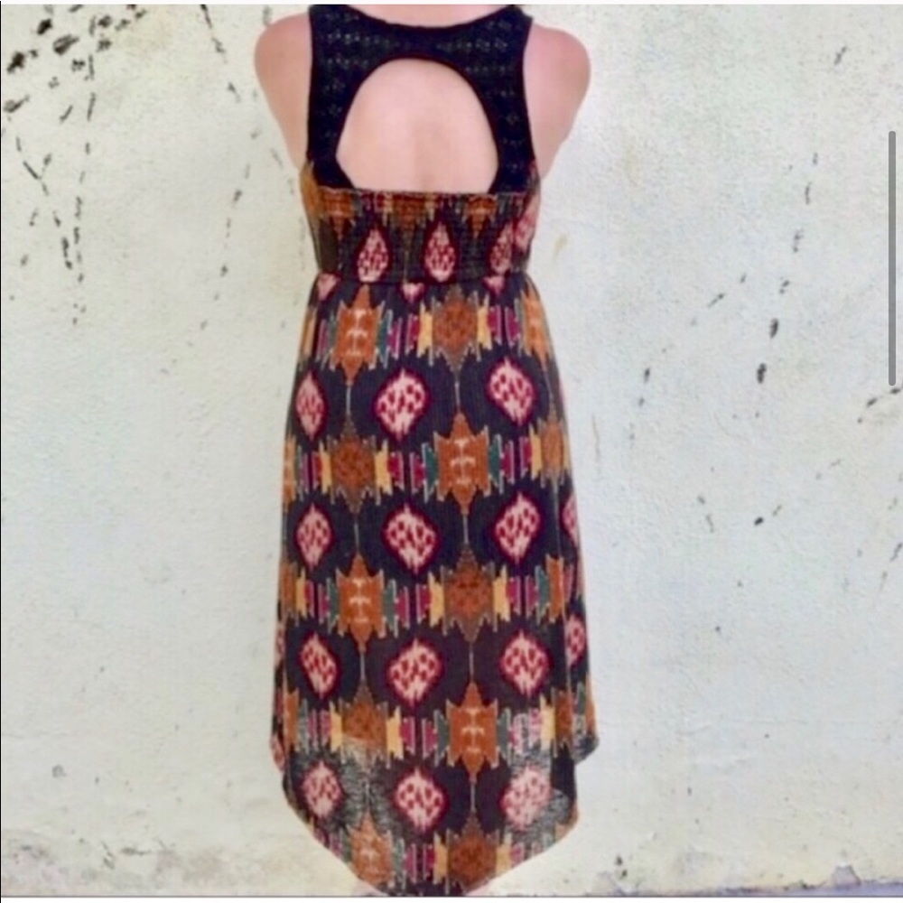 FREE PEOPLE DRESS tribal print midi faux wrap IKAT cottagecore all wrapped up - Picture 3 of 6
